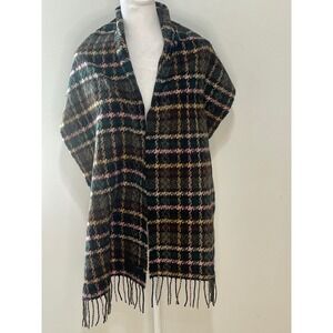 D&Y DAVID YOUNG Softer than cashmere scarf plaid fall autumn brown cream fringe